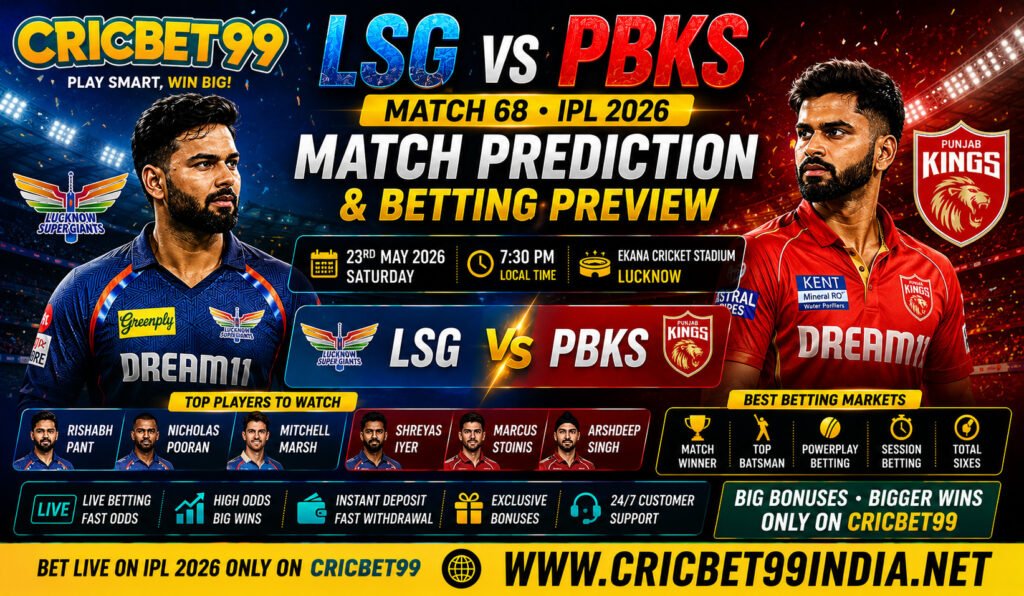 Cricbet99 IPL 2026 Match 68 Prediction LSG vs PBKS Betting