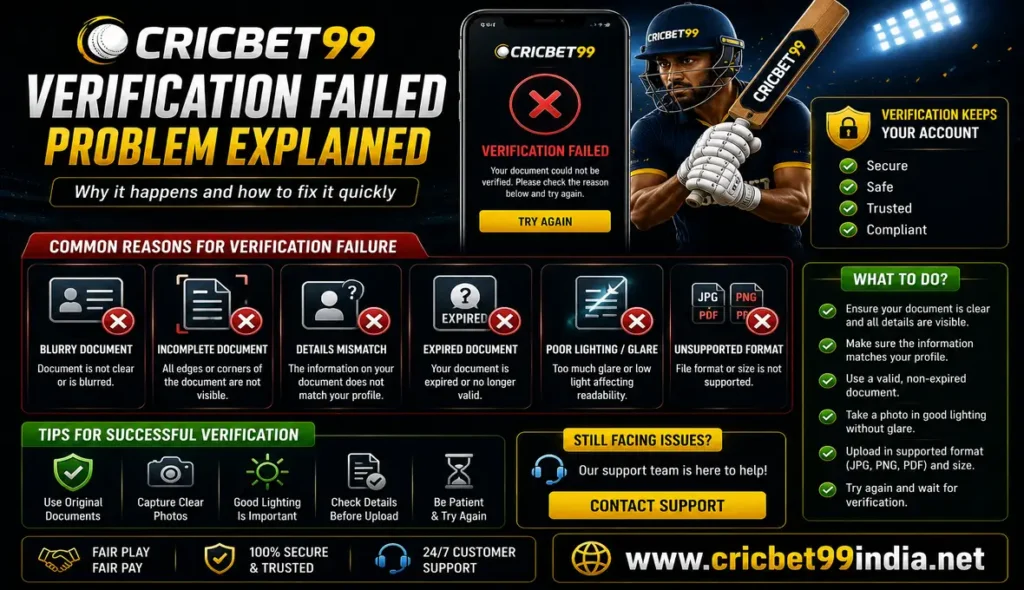 Cricbet99 Verification Failed Problem Explained